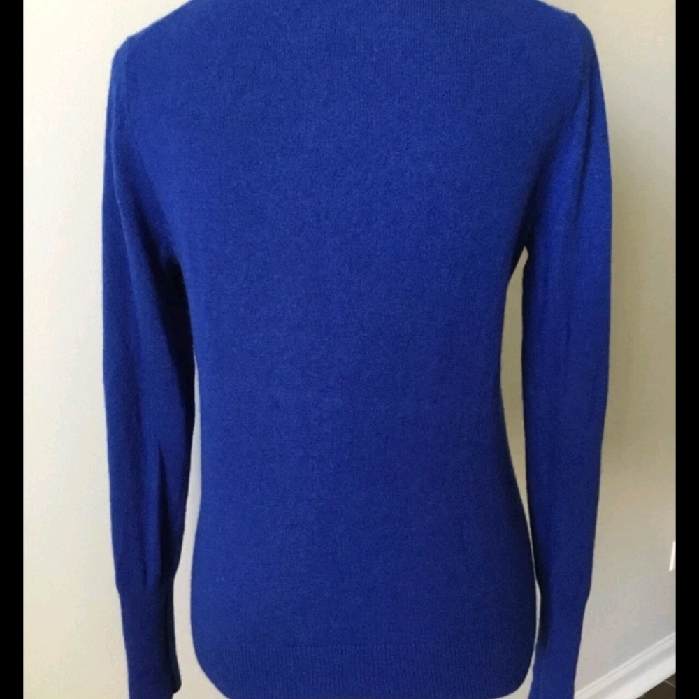 Women's V-Neck Cobalt Blue CASHMERE Sweater - Picture 2 of 7